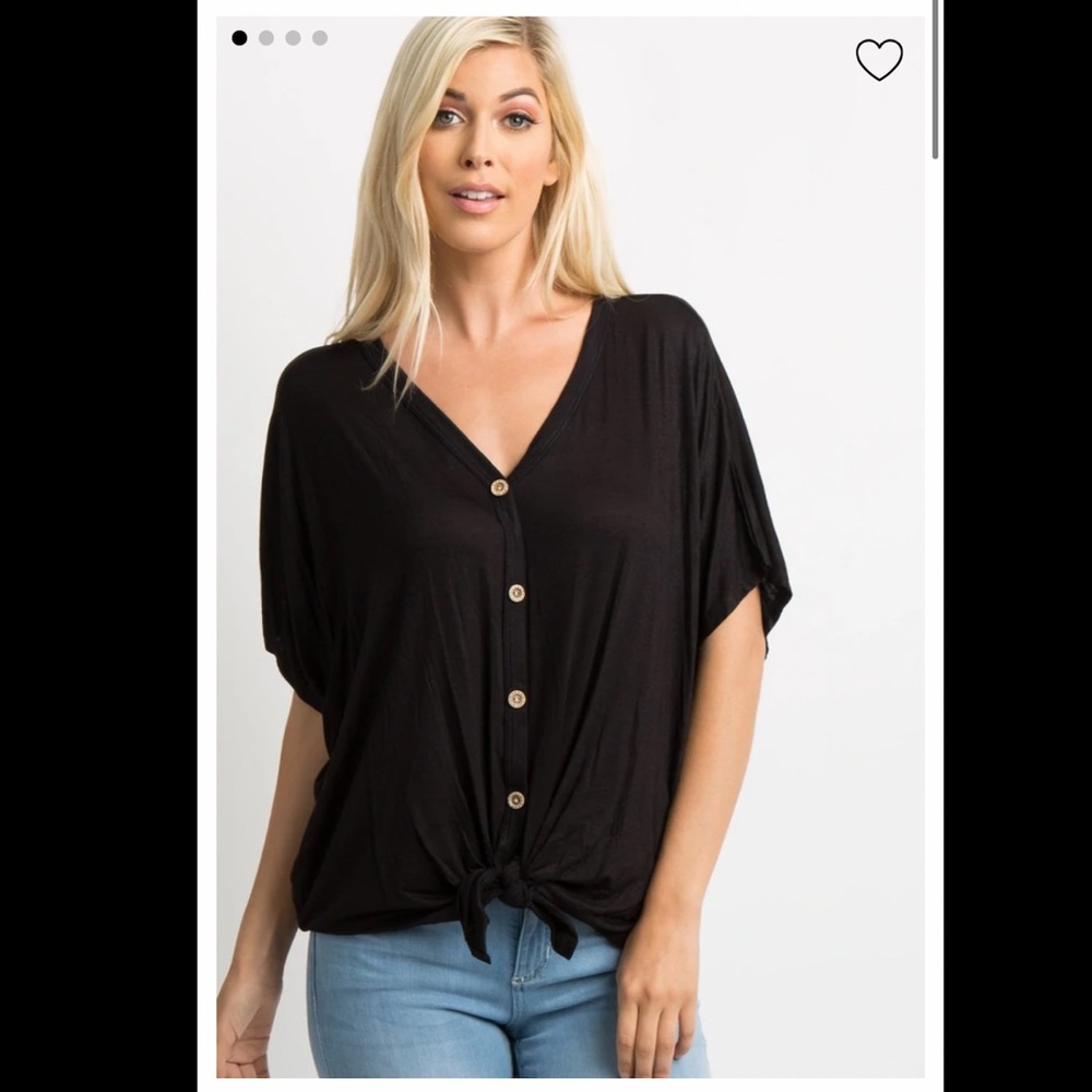 Pinkblush Black Button Front Knot Hem Dolman Top